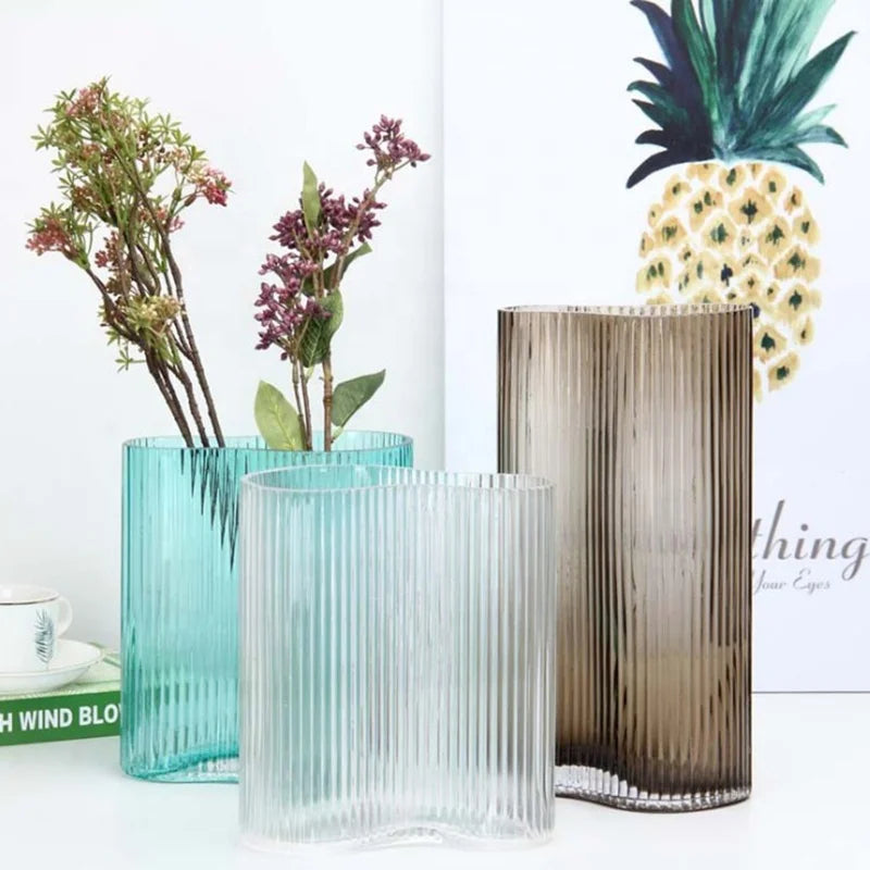 Wholesale Striped Design Modern Glass Vases Latest Modern Design Art Recycled Striped Glass Vase for Home Decoration Floor Vase