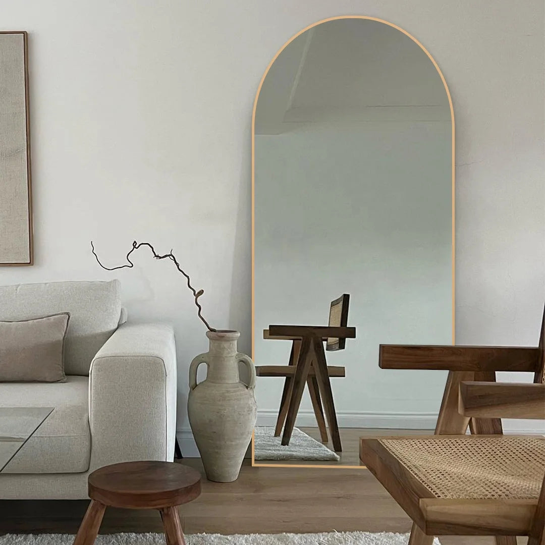 Modern European Extra Large Arch Full Body Length Silver Metal Framed Lighted Decorative Floor Mirror