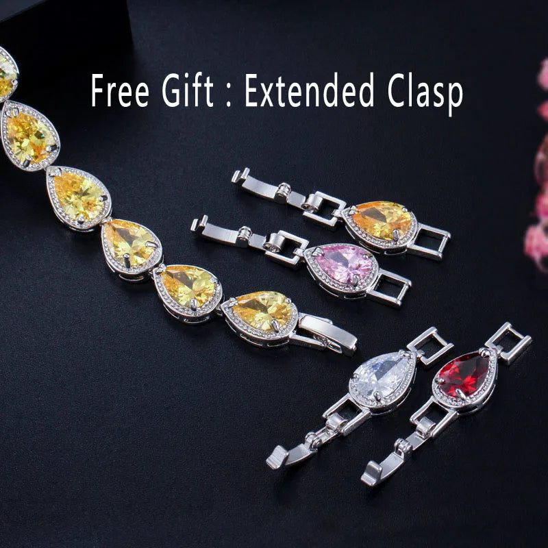 5 Colors Bangle Jewelry Cubic Zirconia Tear Drop CZ Stone Women Luxury Tennis Bracelet for Bridal Wedding Costume Accessories