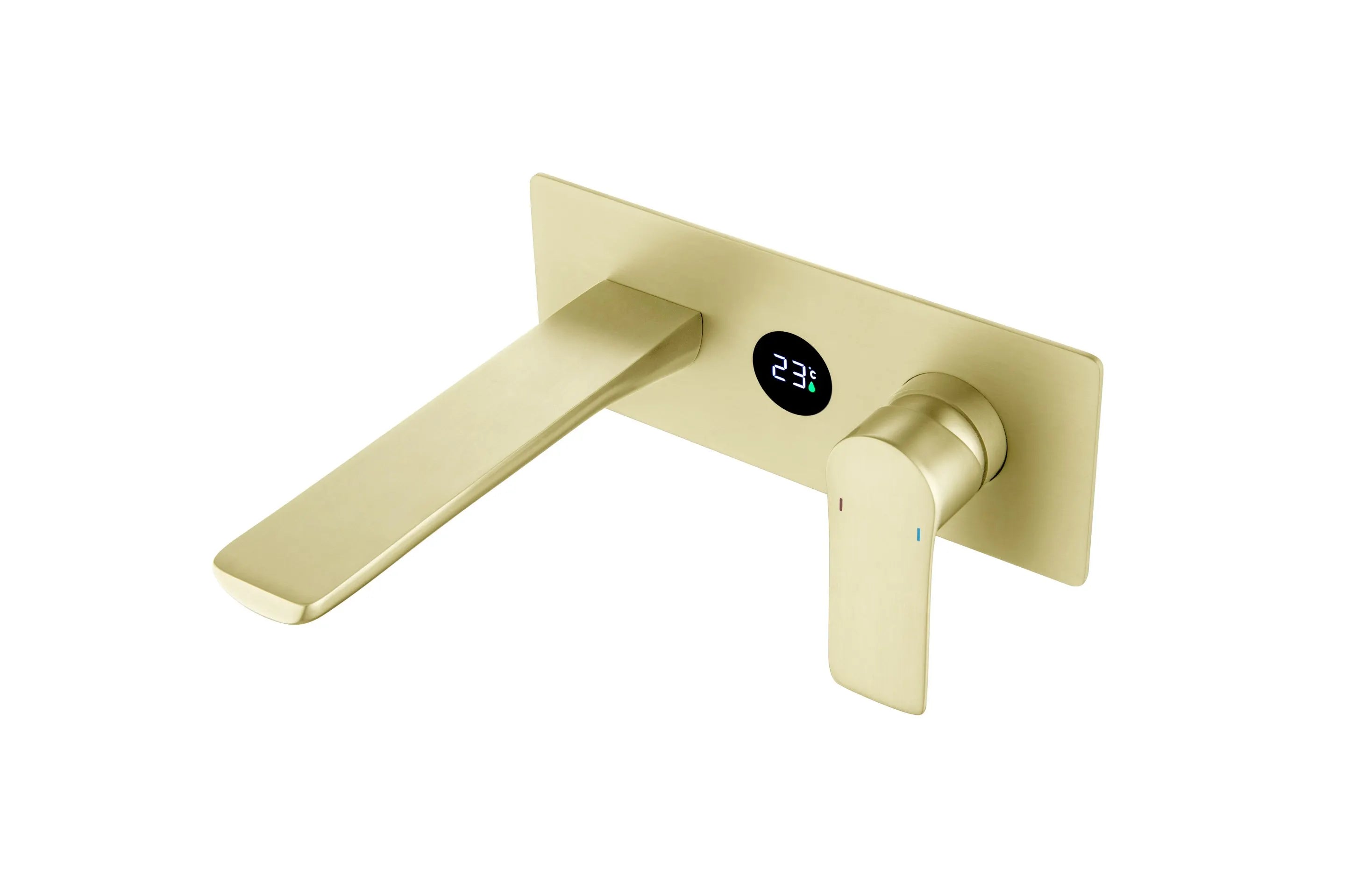 Modern Single-handle Copper Ceramic Bathroom Basin Faucet with Brushed Gold Finish Single-hole Installation Digital Display