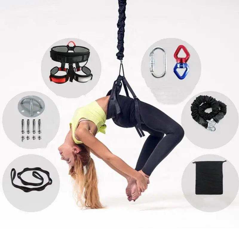 Full Set Aerial Bungee Jumping Equipment 50kg-110kg 200 Pounds Resistance Tension Straps & Yoga Ropes for Dance Fitness Bands