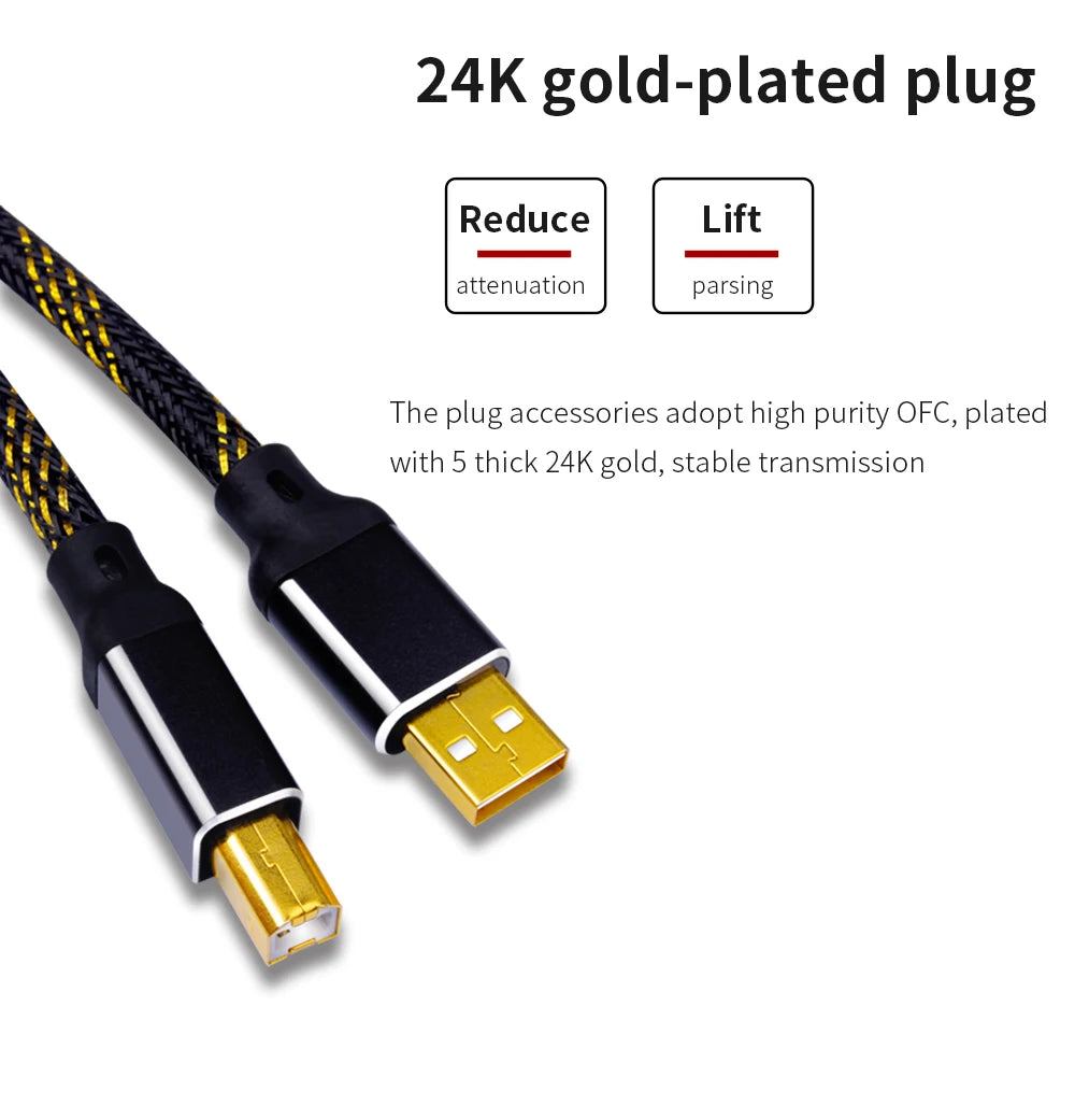 YYAUDIO Hifi USB Cable DAC A-B C-B C-C A-C Digital Audio High Quality OFC Silver Plating Type A to Type B Hifi Usb Typec Cable