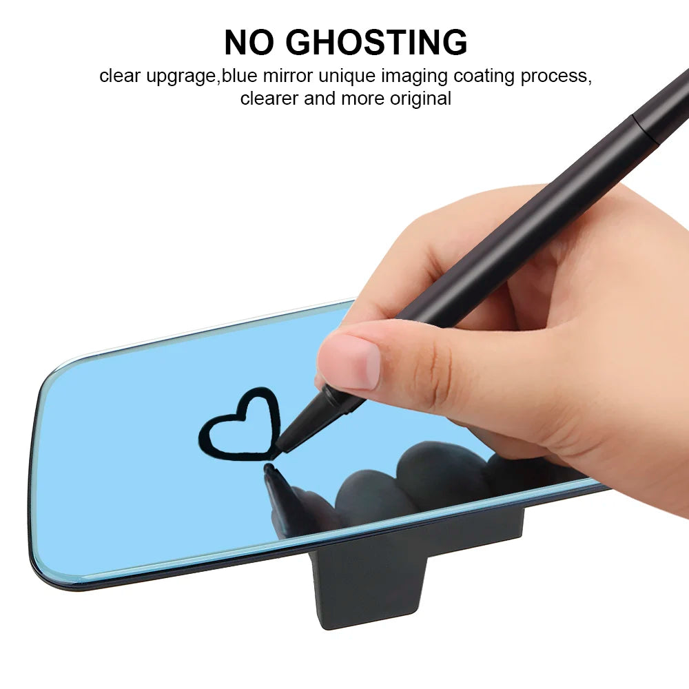 2.5D Full Screen HD Glass Anti-glare Wide-angle Blue Frameless Mirror Car Interior Rear View Mirror 3000R Micro Curvature Lens