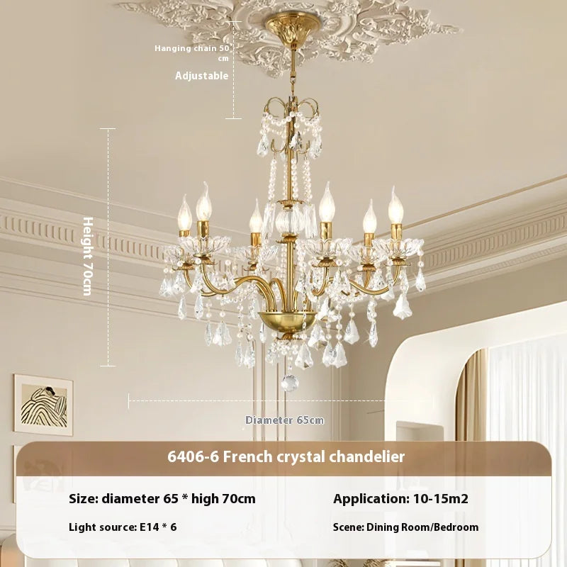 French Modern Retro Luxury Crystal Chandelier for High-End Villa Steel Ceiling Mounted for Living Dining Bedroom AC Zhongshan