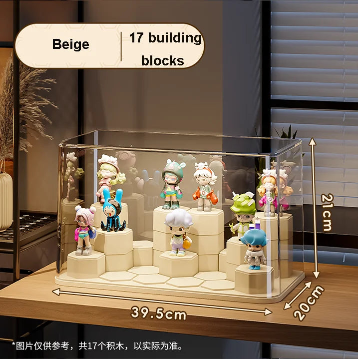 Modern Transparent Dustproof Acrylic Pop Mart Display Box Rectangle Blind Box Storage Stand PET Plastic Toy Building Tools