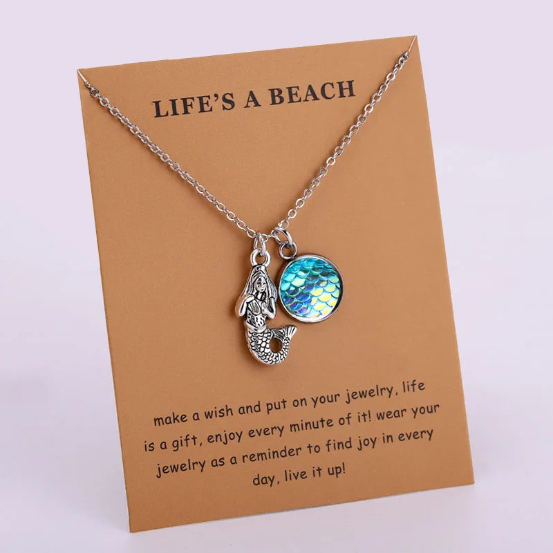 Summer Beach Ocean Jewelry Anchor Fish Shell Sand Dollar Shark Whale Starfish Seahorse Mermaid Wave Sea Turtle Collar Necklaces