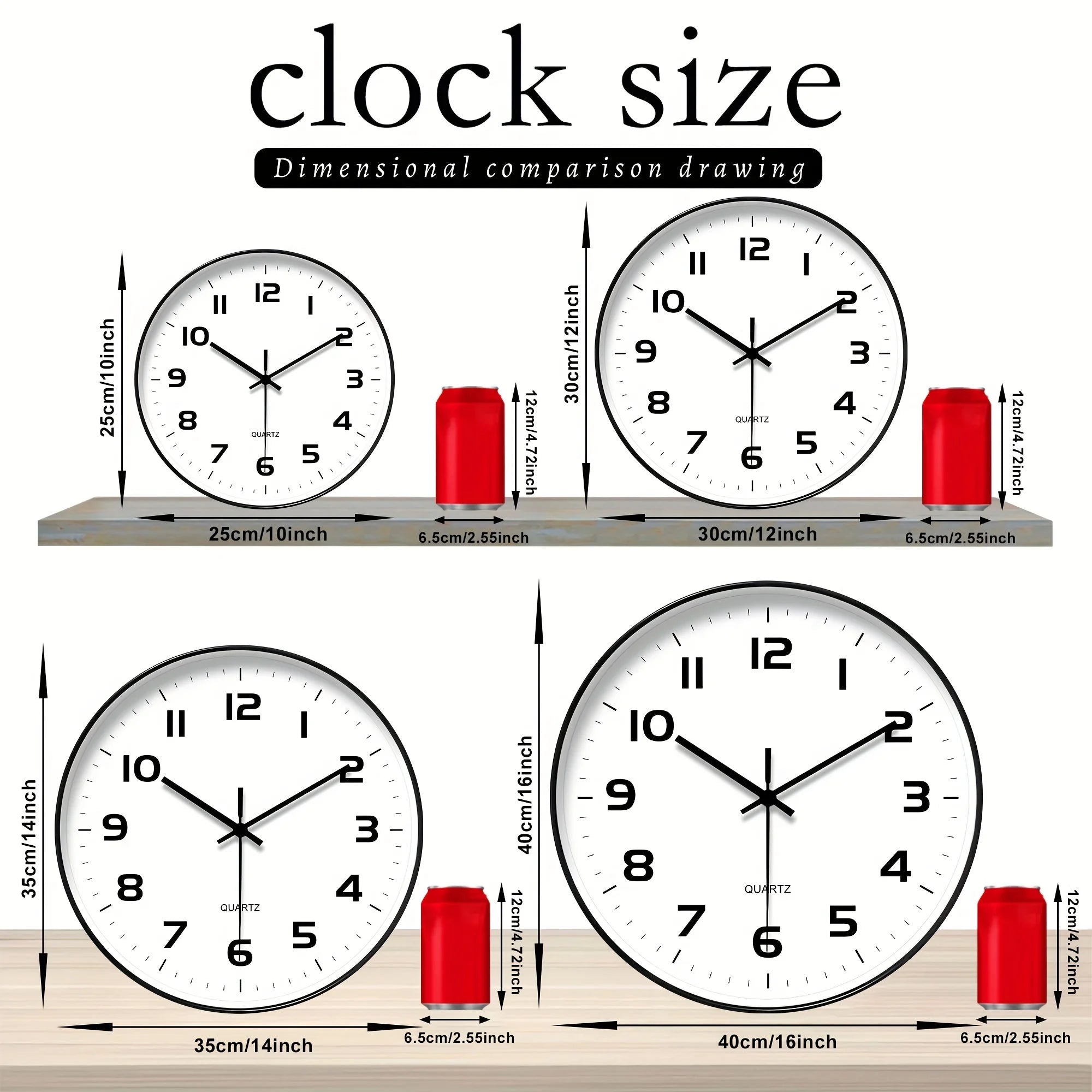 Modern Round Black Plastic Black Wall Clock  Manufacturer with Quartz Movement Custom Logo Simple Needle Display for Living Room