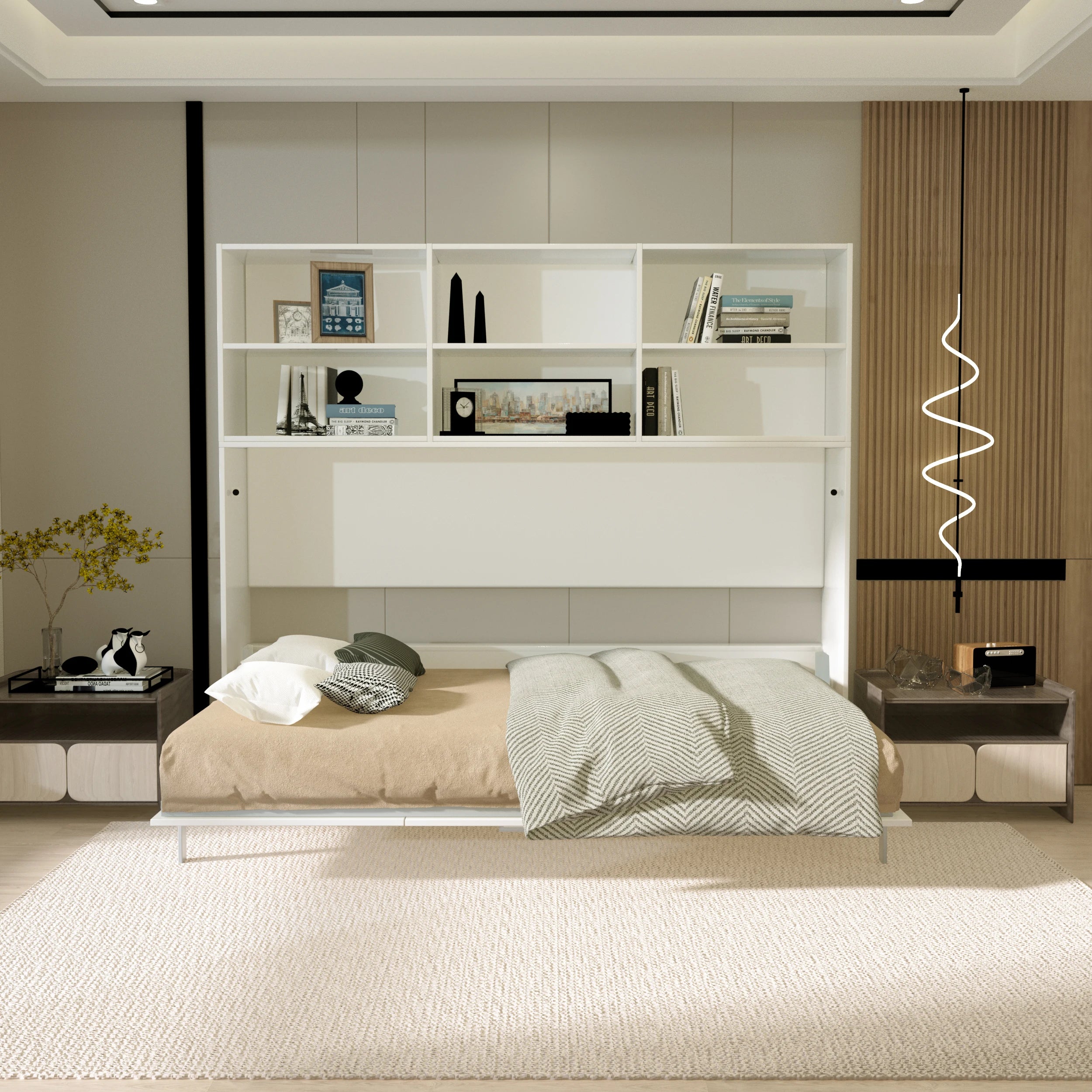 US Stock High Quality Modern Storage Twin Size Space Saving Hidden Wall Murphy Bed Wood Plywood Panel Style
