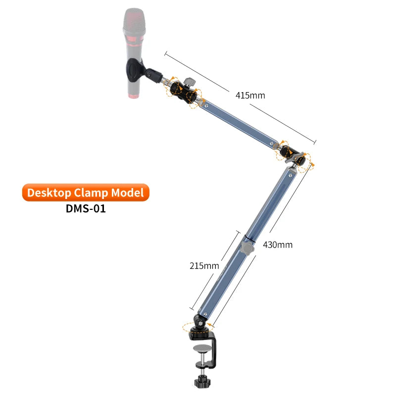 LanParte Aluminum Alloy 360 Degree Adjustable Podcast Microphone Stand Holder with Desktop Clamp Mount