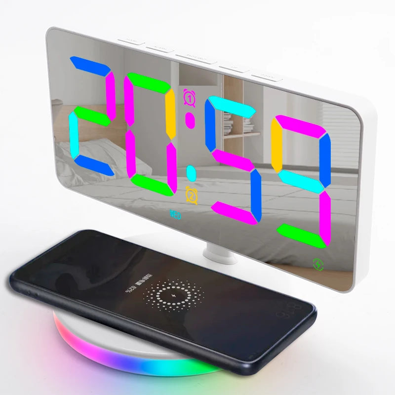 2 Groups of Alarms Display Week on the Screen Digital Led Alarm Clock Night Light Magnetic Wireless Charger