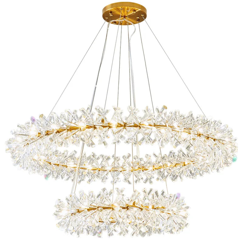Luxury Crystal Chandeliers Adjustable Height Single Double Ring-for Hotel Lobby Villa Home Decor 3000K AC Factory Direct Sales