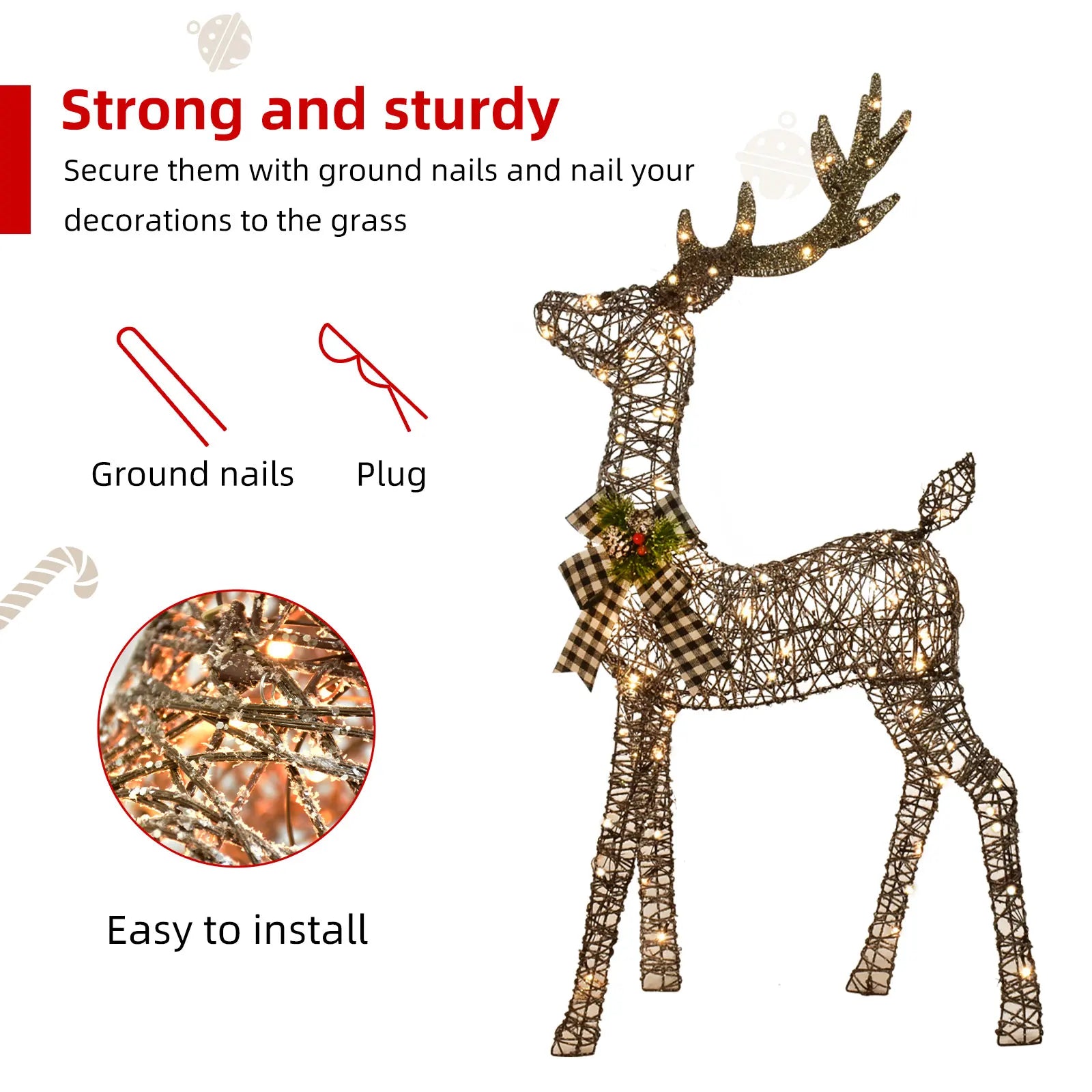 Christmas decorative lights, Christmas reindeer sleigh, two-piece set, outdoor, garden, lawn, and patio decoration