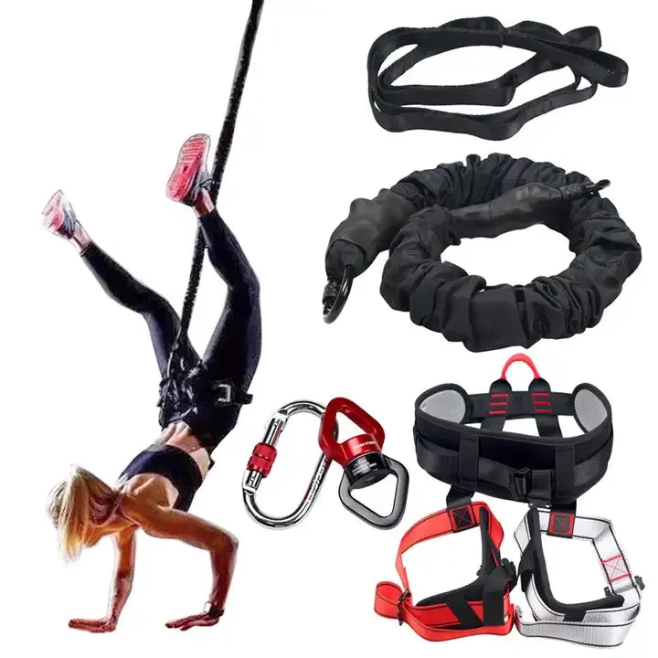 Full Set 50kg-150 Pounds Aerial Bungee Jumping Equipment Latex Bungee Cord Dance Fitness Resistance High Safety Eco-Friendly