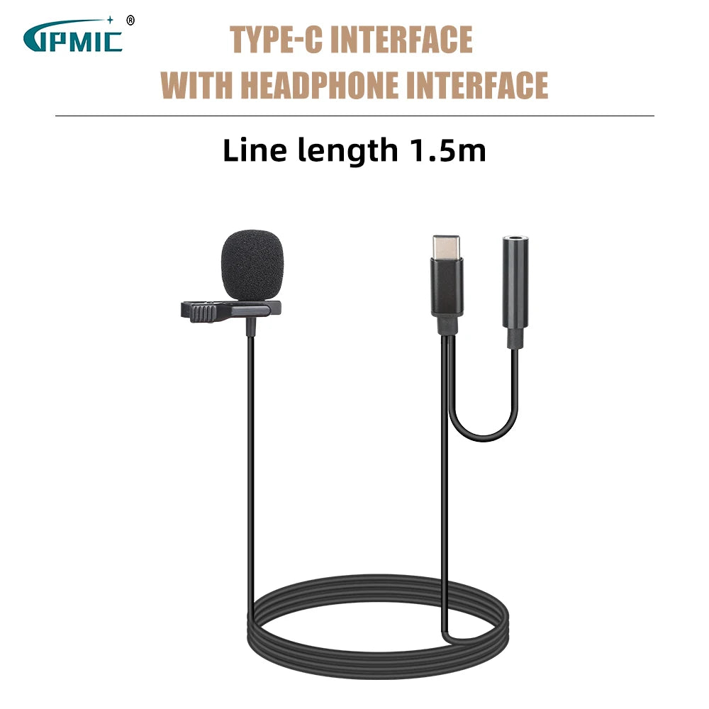 Portable Lavalier 3.5mm Wired Clip on Microphone for Phone and Laptop Mini Wired Headset Microphone Two in One