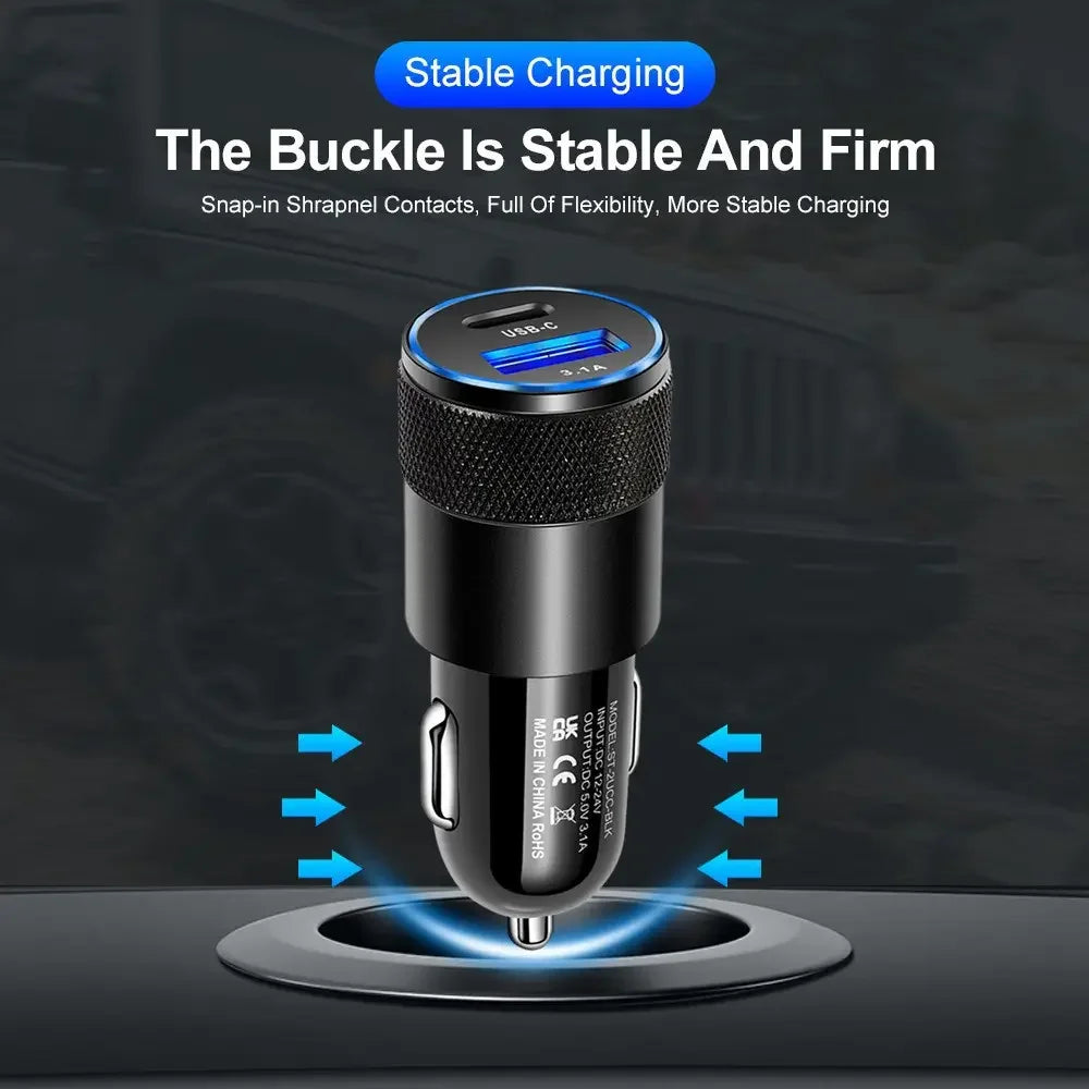 18W Mini USB Quick Car Charger 15W 3.1A Type C PD Dual Port Fast Charging Phone Car Socket Adapter