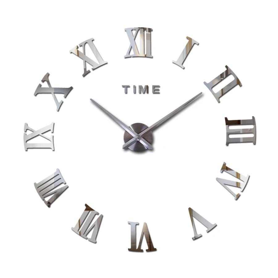 Home Decorative Large Mute Frameless 3d Diy Sticker Roman Numeral Wall Clock for Living Room