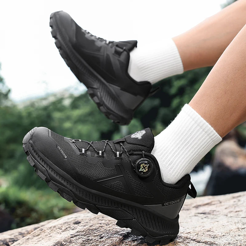 New Waterproof Hiking Shoes Men Outdoor Trekking Boots Lightweight Breathable Durable Large Size Spiral Buckle Design