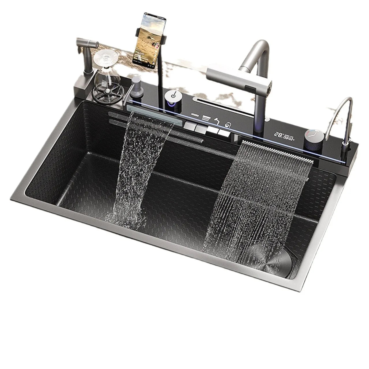 Kitchen Faucet and Sink Set LED Digital Display With Pull-Out Faucet Stainless Steel Kitchen Sinks