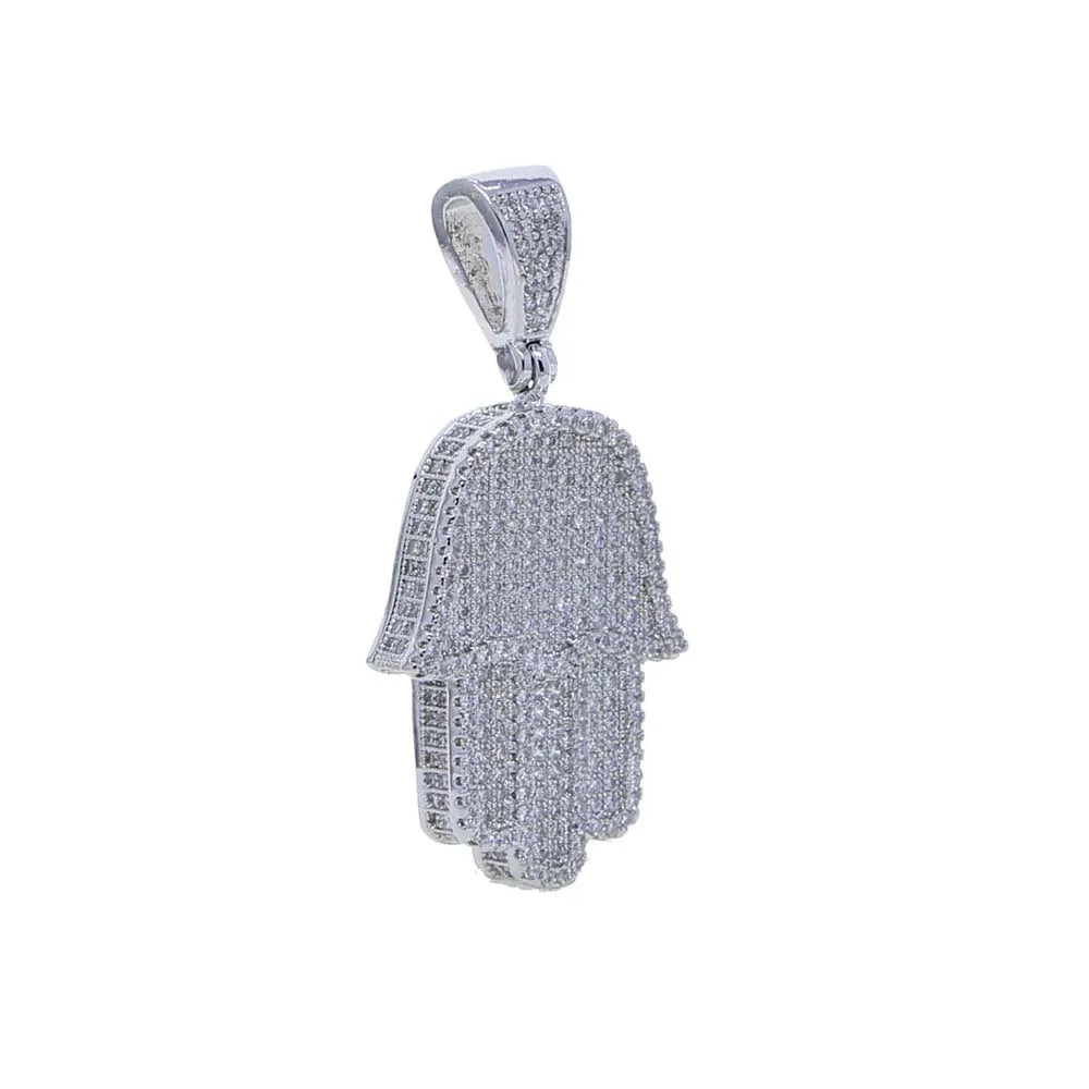 Hamsa Hand Pendant Collection Micro Pave 5a Cz Hip Hop Men Bling Lucky Turkish Jewelry Necklace