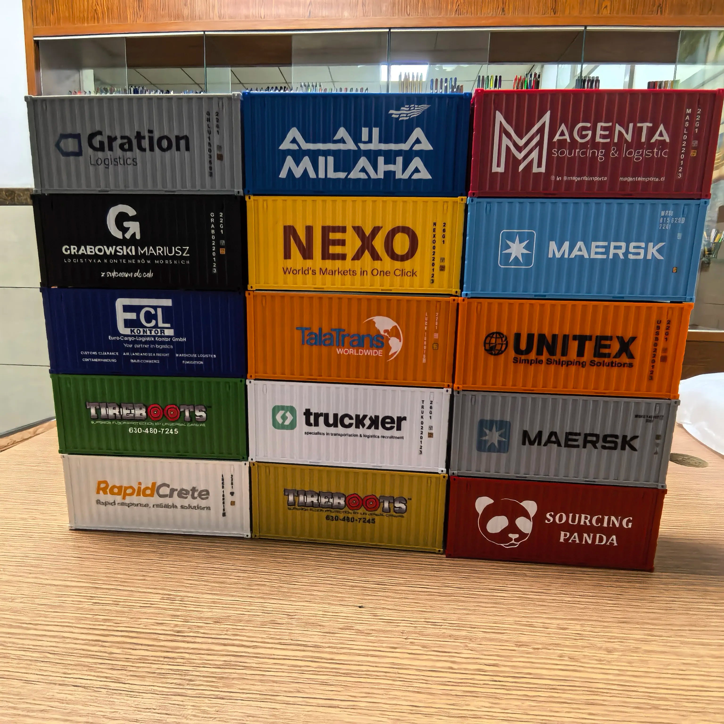 Customized Logo Desk Mini Container Plastic ABS Simulation Storage Box Shipping Container Pen Holder  Business Card Holder