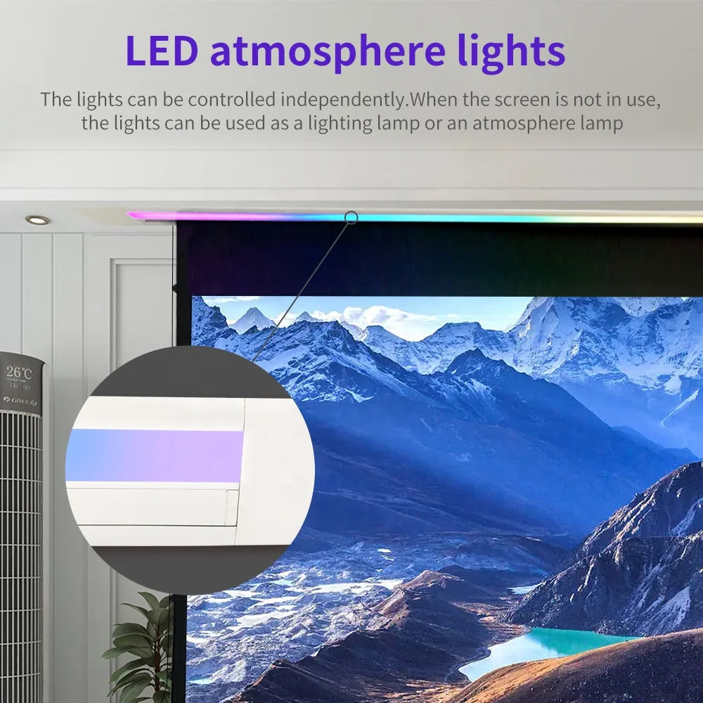 135" Multipurpose In-ceiling Projection Screen Sound-control Motorized Tab Tension Projector Screen With Smart Lights