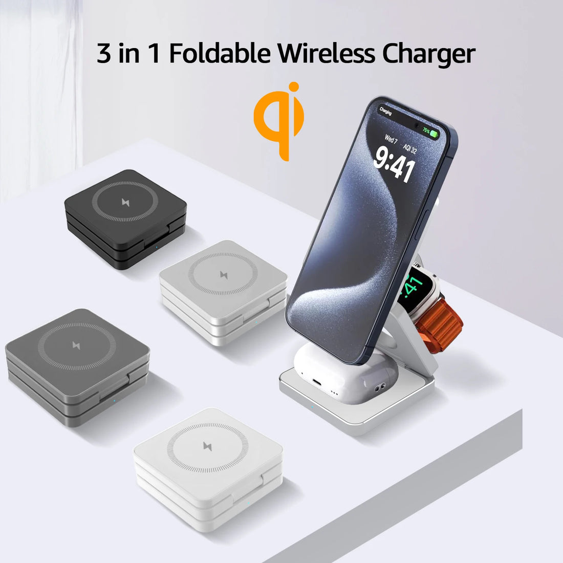 Magnetic Foldable Wireless Charger 3 in 1 Folding Wireless Charging for iPhone 17/16/15/14/13/12/ Pro Fast Charging Dock Station