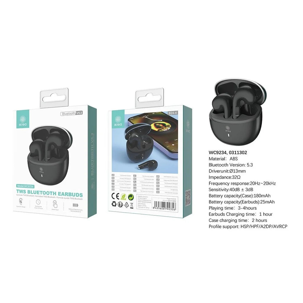 TWS Bluetooth V5.3 Wireless Earphones ABS 180mAh/25mAh Black - Audio Accessories