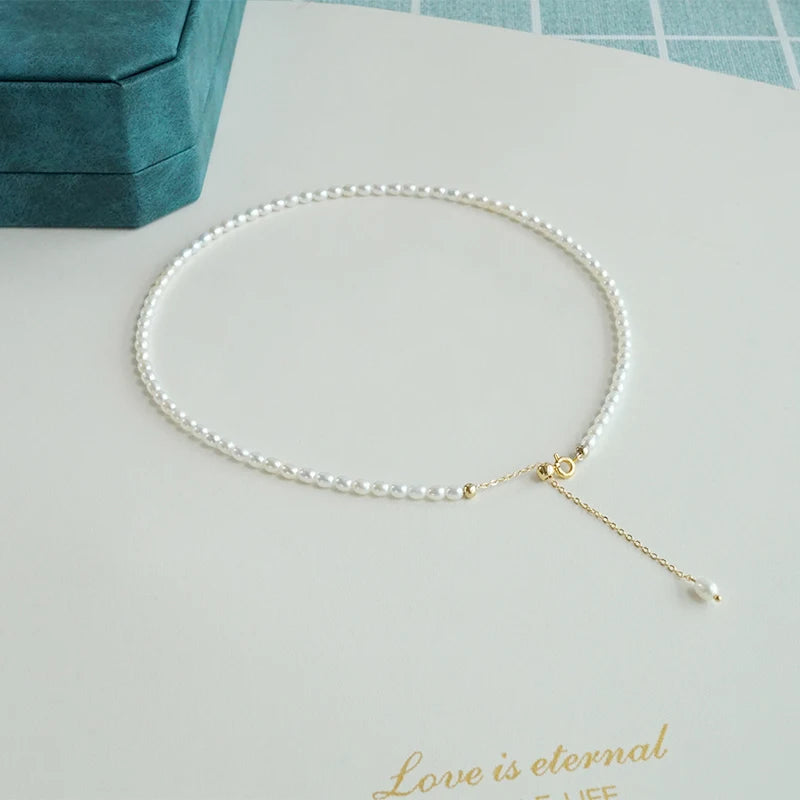 Wholesale 14K Gold-Filled 3A 4-5mm Small White Freshwater Pearl Beaded Necklaces Classic Link Chain Unisex Perfect Gift