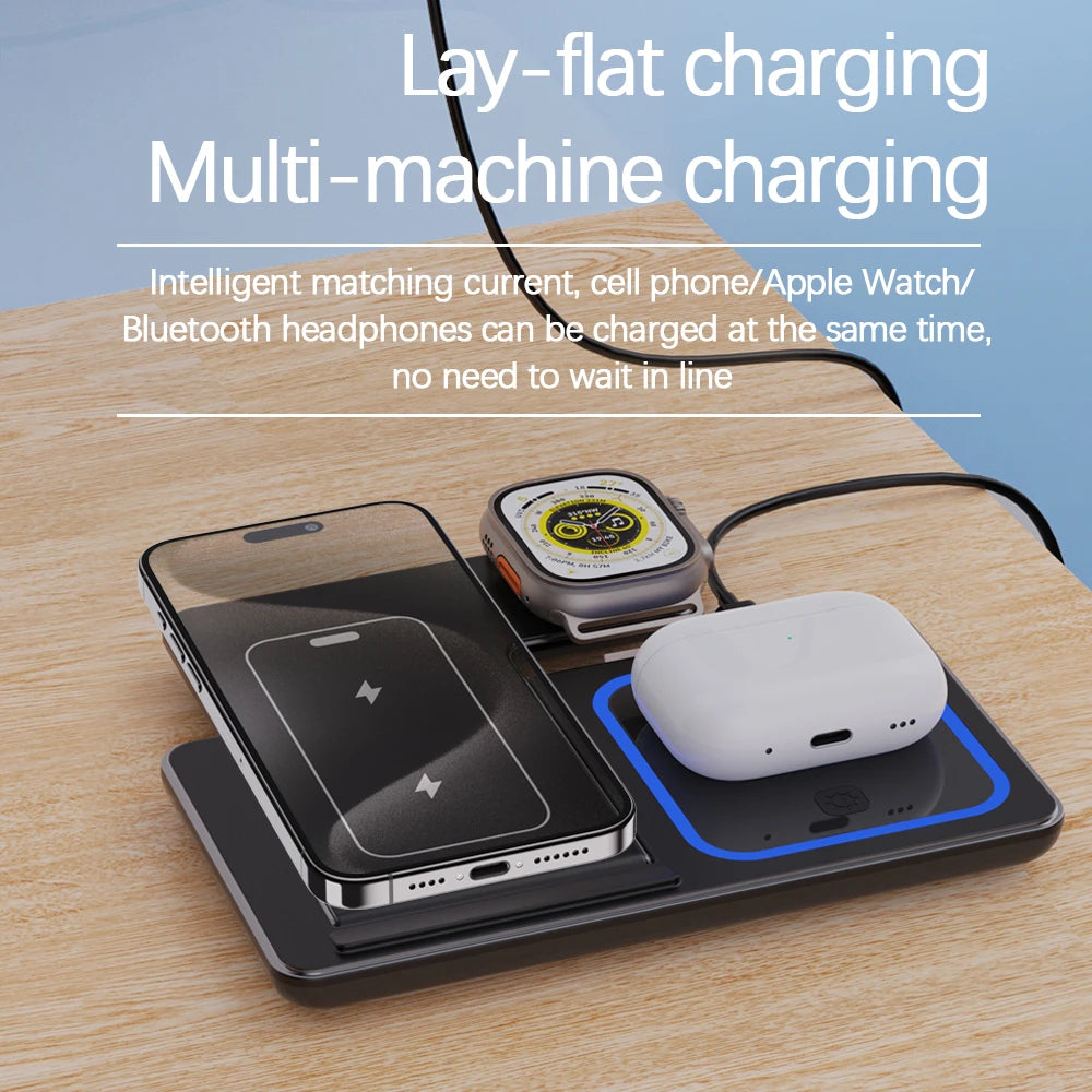 Wholesale Portable 3 in 1 Multifunction Fast Wireless Charging Stand 15w Phone 3 in 1 Foldable Wireless Charger