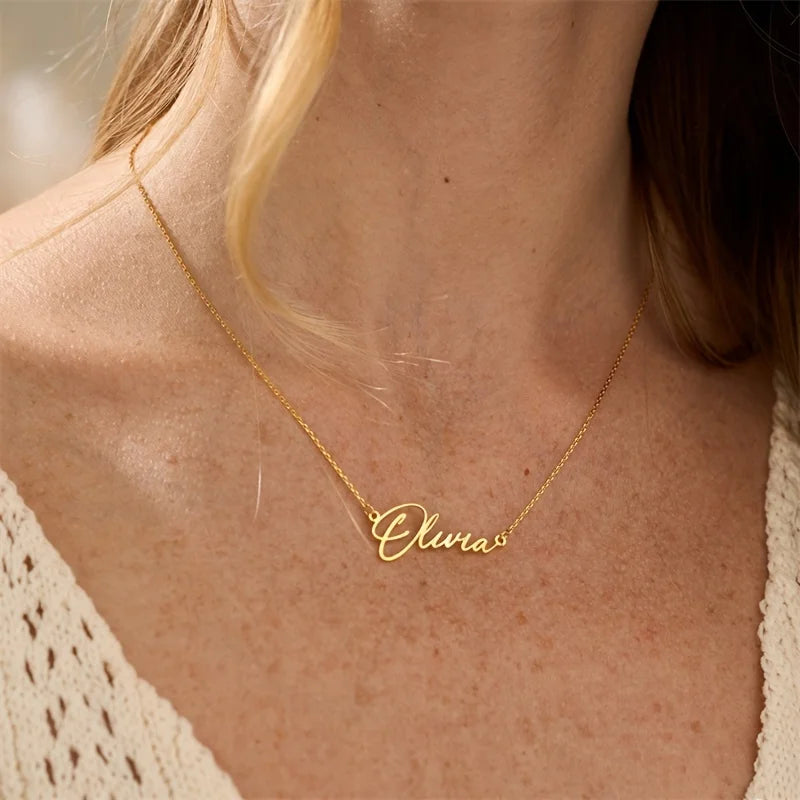 Gold Plated Fashion Fine Jewelry Stainless Steel Chain Pendant Choker Custom Personalized Name Necklaces for Women Birthday Gift