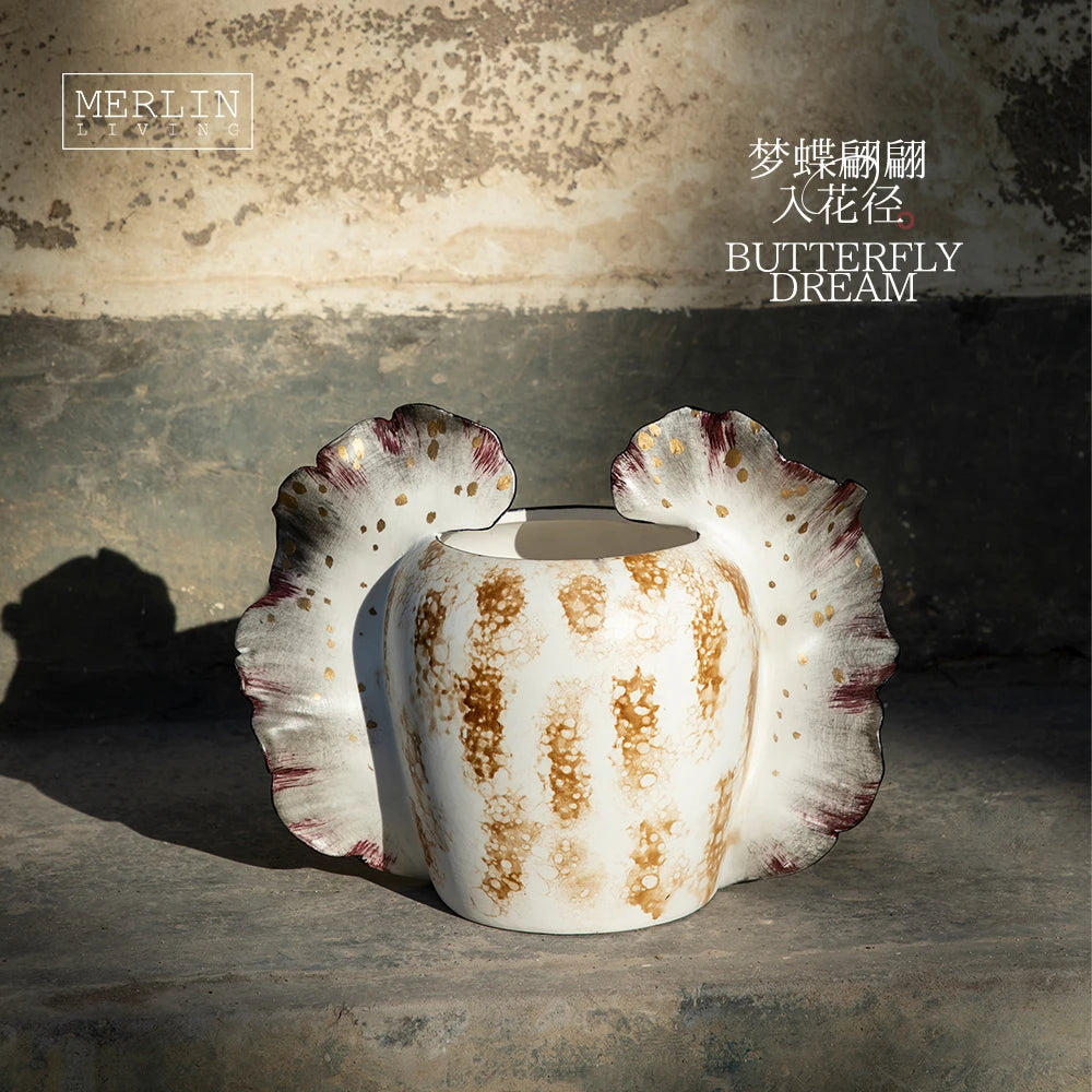 Merlin Living Hand Painting Flower Vase for Home Decor Butterfly Vase Ceramic Decoration Chaozhou Ceramic Factory Wholesale