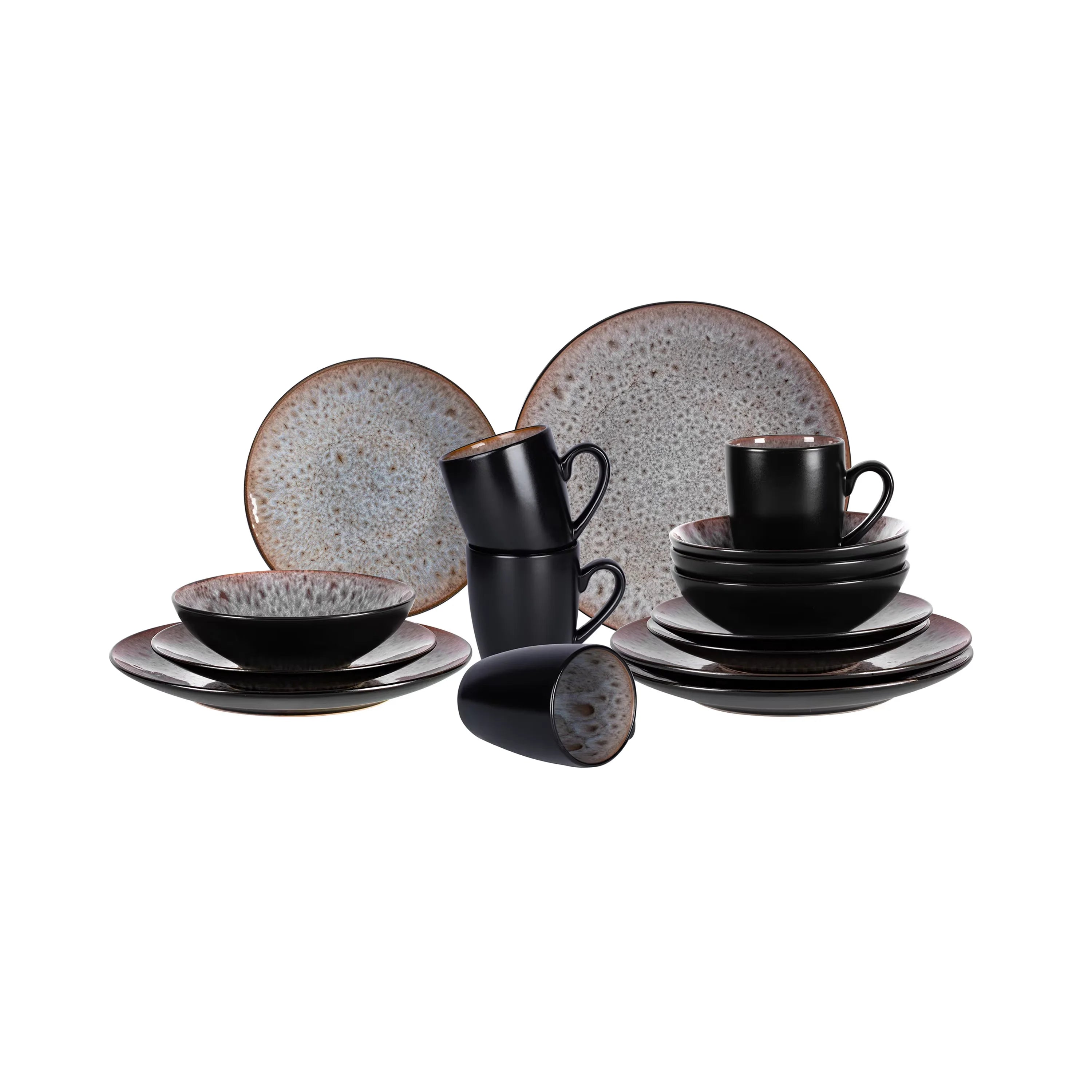 Semtember Promotion Round Kitchen Plates Set With Promotion Mug Unique Reactive Glaze Microwave Safe Dinnerware Sets for Home