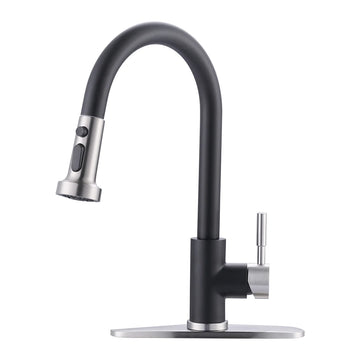 Single Level Stainless Steel Kitchen Sink Faucet with Pull Out Sprayer,for Laundry Rv Bar,Nickel Black Kitchen Mixer Tap