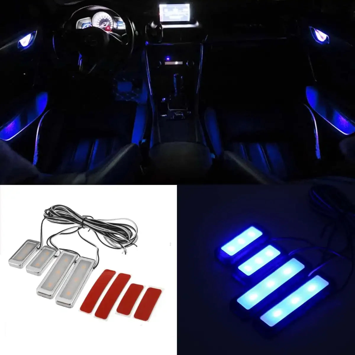 4Pcs LED Car Inner Light Bowl Decorative Lights Universal Auto Atmosphere Lamp Armrest Interior Door Handle Lighting Acceesories