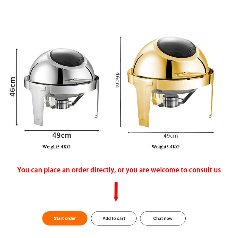 Commercial Hotel Buffet Food Warmer Stainless Steel Top Clamshell Chafing Dish Glass with Fuel Heating for Party Chafing Dishes