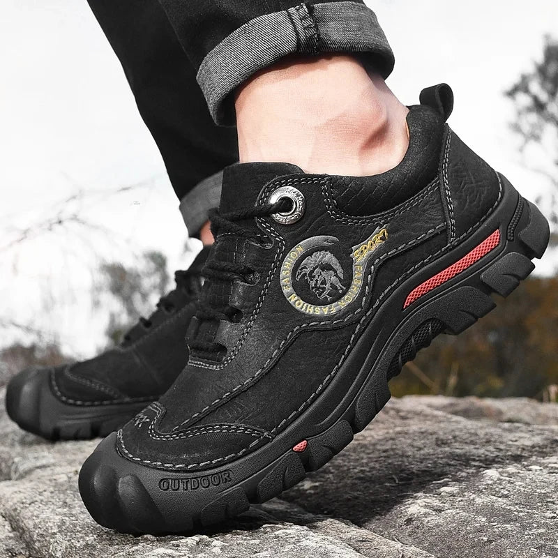 High Quality Men's Closed Waterproof Walking Shoes Outdoor Hiking Boots Genuine Leather Cowhide Trendy Non-slip Sole Stable