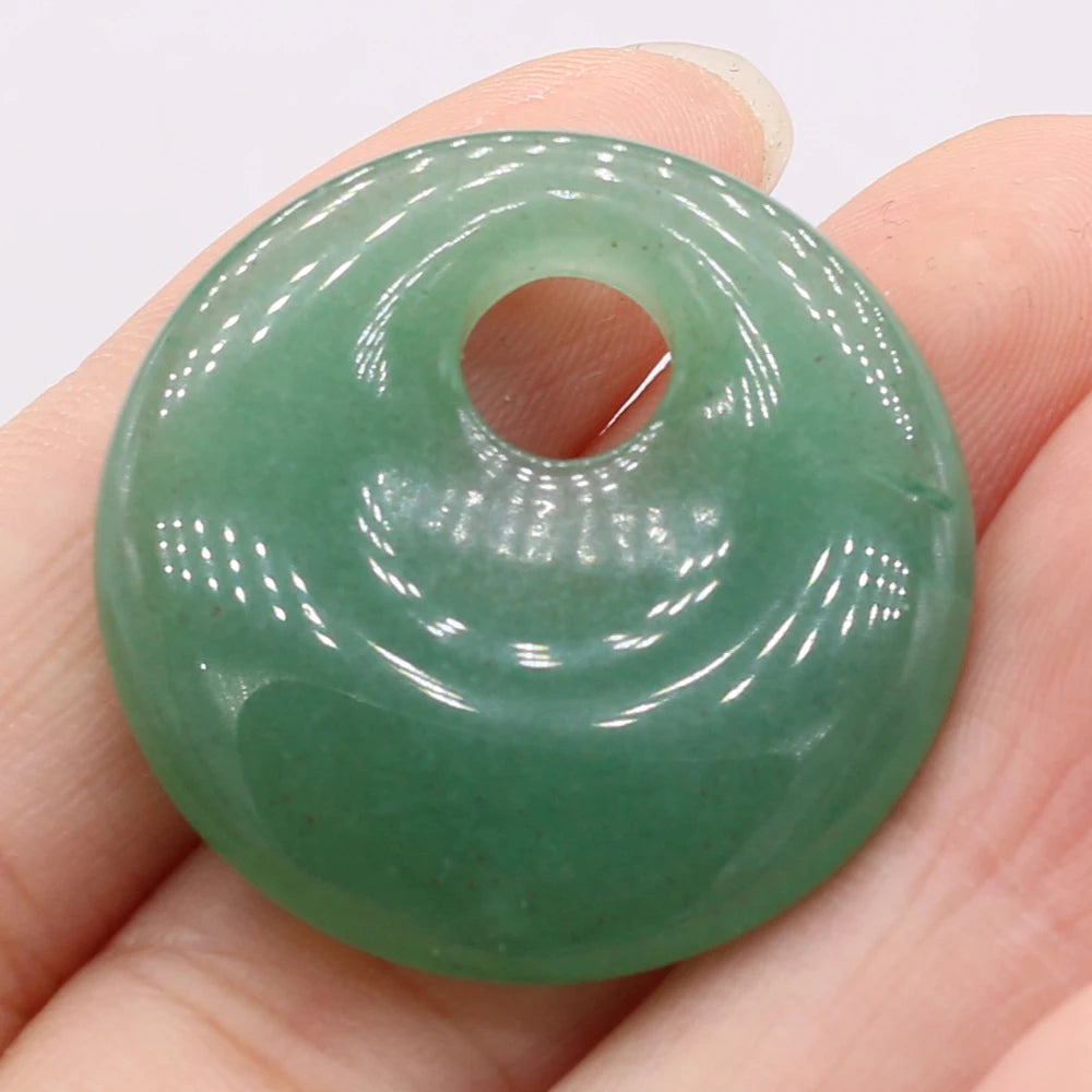 Natural Stone Pendant Semi-precious Stones Round Big Hole Charms For Jewelry Making DIY Necklace Bracelet Earrings Accessories