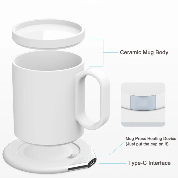 Holiday Smart Ceramic Warmer Mug Gift Set logo Custom 55degree Thermostatic Mug with Wireless Charger