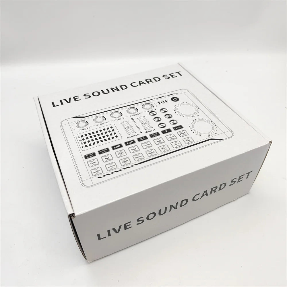 Podcast Equipment Bundle Sound Card DJ Mixer Portable ALL-IN-ONE Podcast Production Studio Sound Board with Condenser Microphone