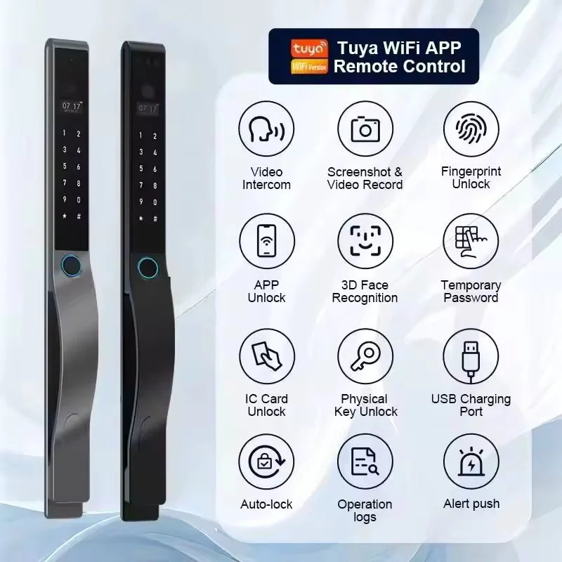 IP68 Waterproof 3D Face Recognition Tuya App Swing Sliding Door Lock Digital Fingerprint Password Smart Door Lock With Camera