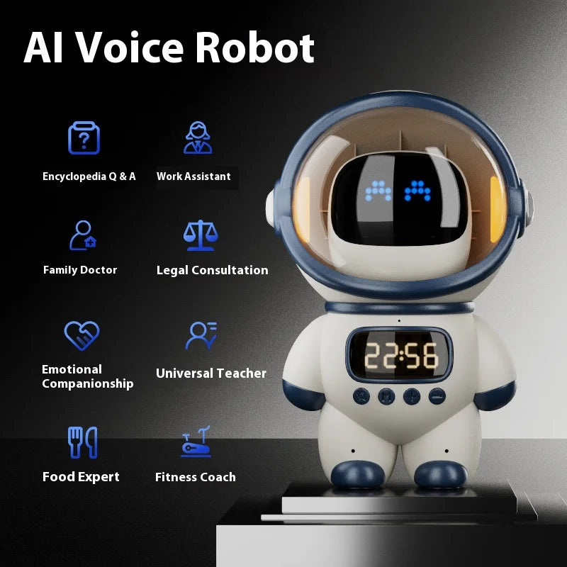 Astronaut Robot  Speaker with AI Voice Control, TF Card, Clock & Alarm Smart Multifunctional Audio Gadget