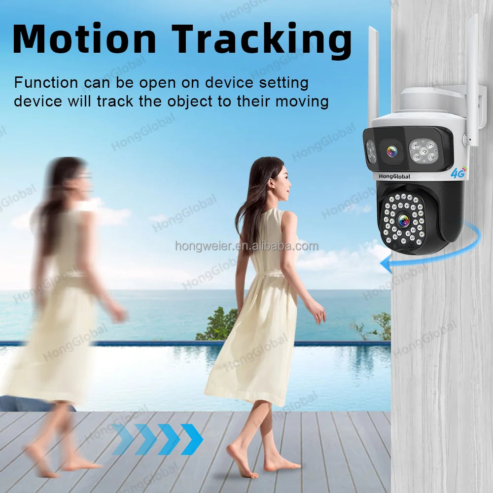 HongGlobal 6MP 3 Screen 4G LTE Surveil Home Smart Security Camera Eseecloud Dual Lens 4G Sim Card CCTV Outdoor Wireless Camera