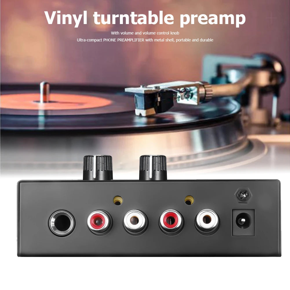 Audio Amplifier Phono Preamp Pre Amp Preamplifier with Level Volume Control RCA Input Output 1/4" TRS Output for Turntable