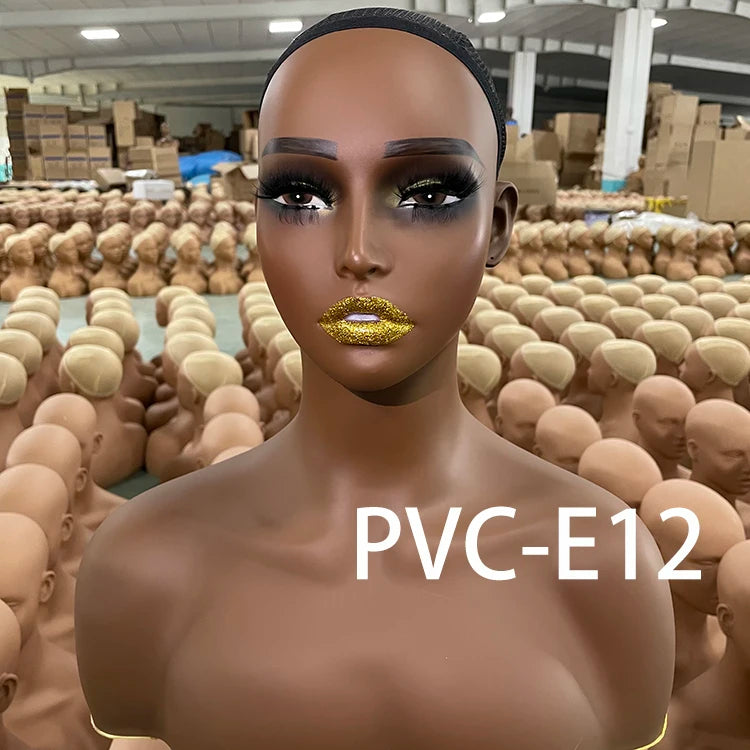 Mode Makeup Female Mannequin Head Display Black Tete De Stand with Realistic Shoulders Wig Displays