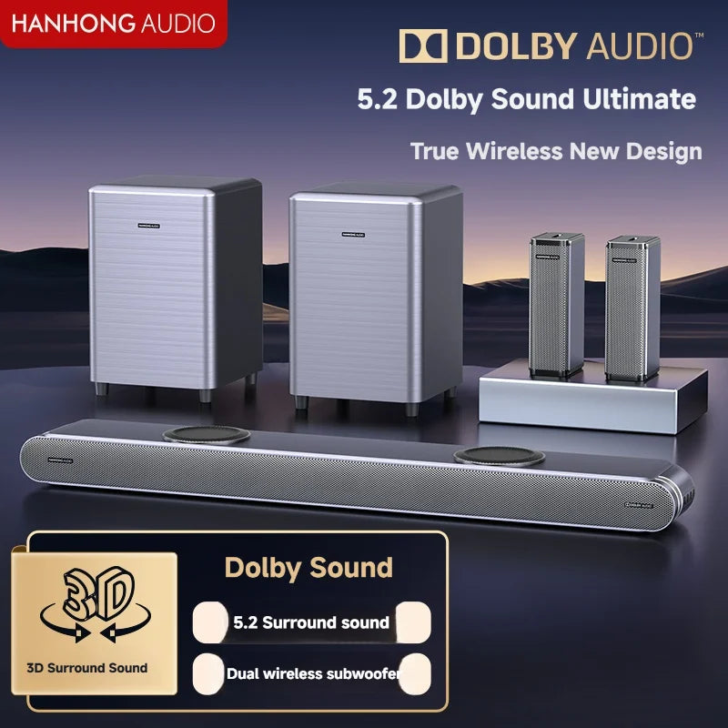 310W Real 5.2 Channel Home Theater System with Dual Wireless Subwoofers Dolby Audio Soundbar for TV 069DB-M
