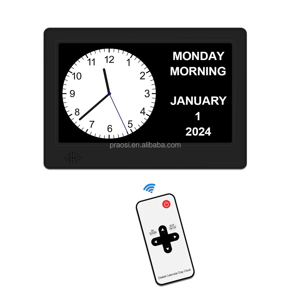 2025 Pros China Hot Sales 7 Inch Digital Alzheimer Azan Clock for Dementia Memory Loss Electronic Desk Clock 24 Alarms Remote