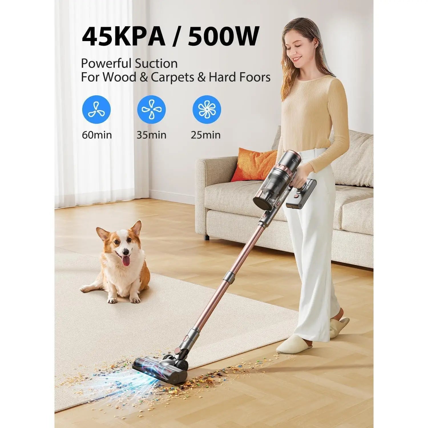 Vacuum Cleaners, 45KPa Powerful Suction Cordless Vacuum Cleaner with LED Touch Display, 60mins Runtime Lightweight Stick Vacuums