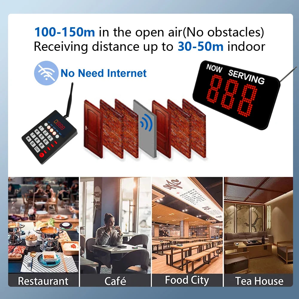 Wireless Voice Broadcast 3 Digits Show Customer Number Restaurant Hospital Bank Waiting Line Management Queue Calling System