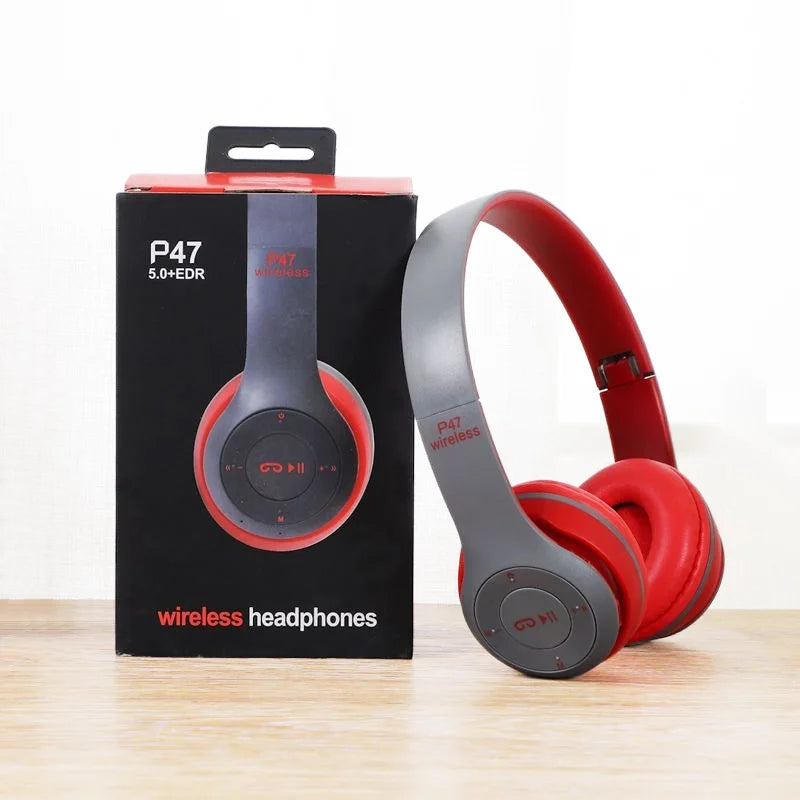 P47 Wireless Headphones Over Ear Headset Foldable Bass Mic HIFI Stereo Music Earphone Support Head-mounted