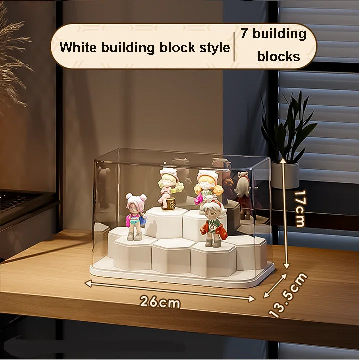 Modern Transparent Dustproof Acrylic Pop Mart Display Box Rectangle Blind Box Storage Stand PET Plastic Toy Building Tools